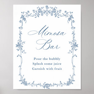 Blue Flower Ornate Victorian Grace Mimosa Bar Sign