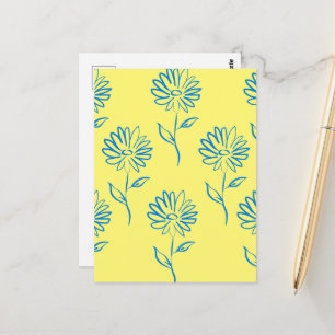 Blue Flower Outline In A Yellow Background Postcard