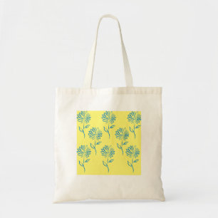 Blue Flower Outline In A Yellow Background Tote Bag