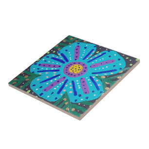 Blue Flower Painting  Ceramic Tile