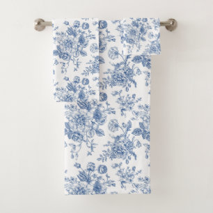 Blue Flower Pattern Bath Towel Set