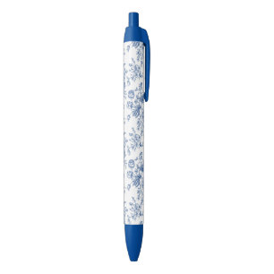 Blue Flower Pattern Black Ink Pen