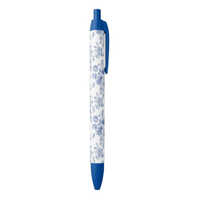 Blue Flower Pattern Black Ink Pen (Bottom (Vertical))