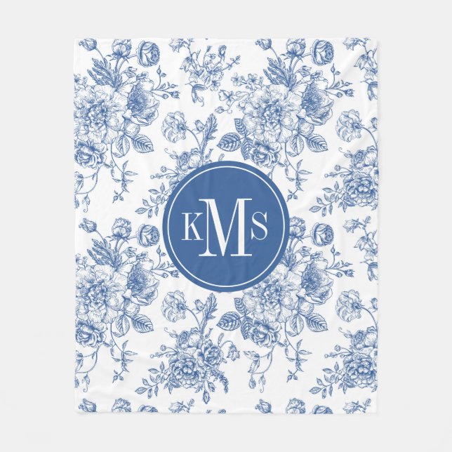 Blue Flower Pattern Fleece Blanket (Front)