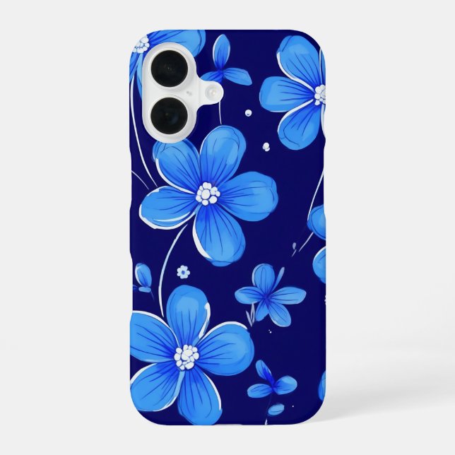 blue flower pattern iPhone 16 case (Back)