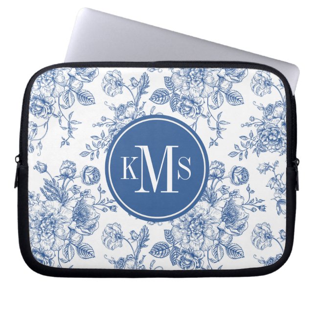 Blue Flower Pattern Laptop Sleeve (Front)