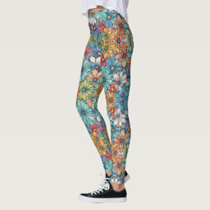 Blue flower pattern leggings