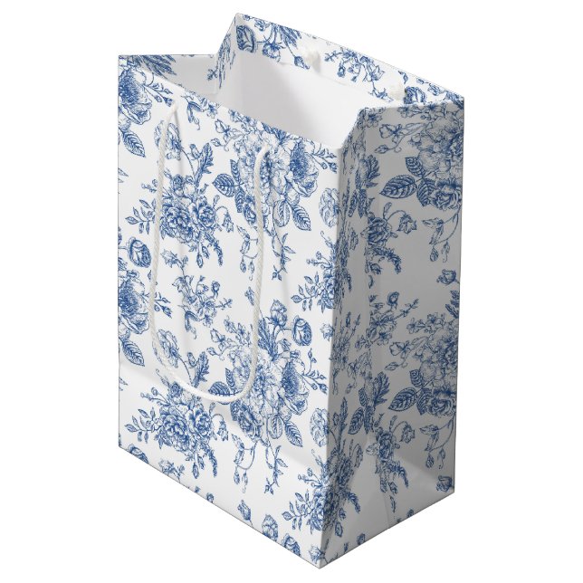 Blue Flower Pattern Medium Gift Bag (Front Angled)