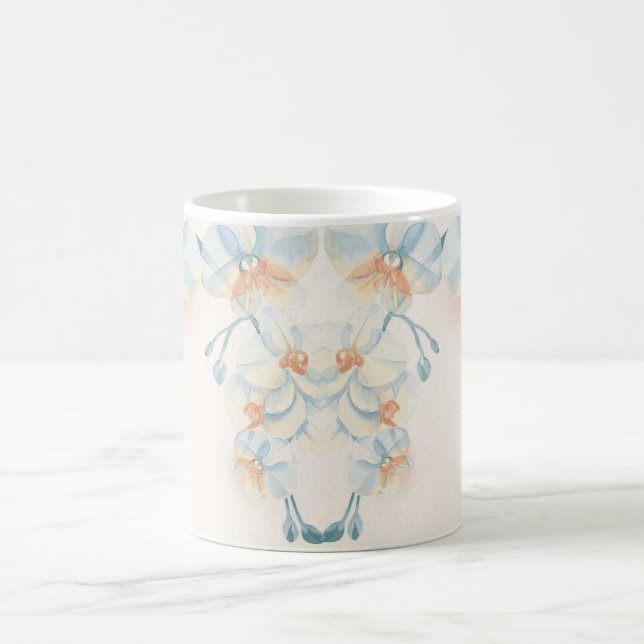 Blue flower pattern on beige background  coffee mug (Center)