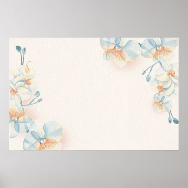 Blue flower pattern on beige background  poster (Front)