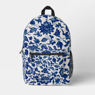 Blue Flower Pattern Printed Backpack