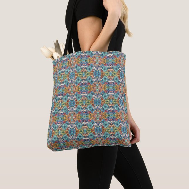 Blue flower pattern tote bag (Close Up)