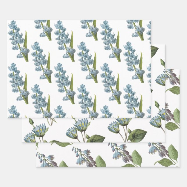 Blue Flower Pattern Wrapping Paper Sheet (Set)