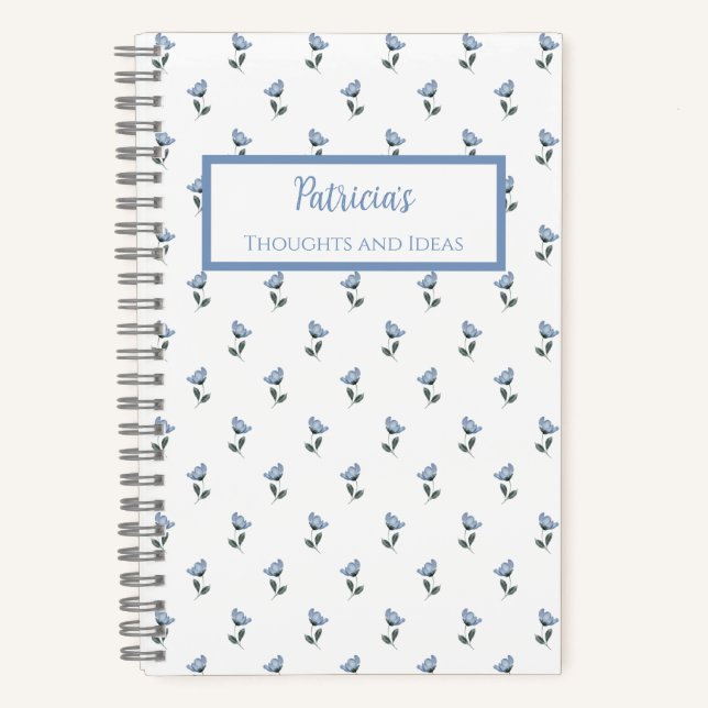Blue Flower Personalized Journal Notebook (Front)