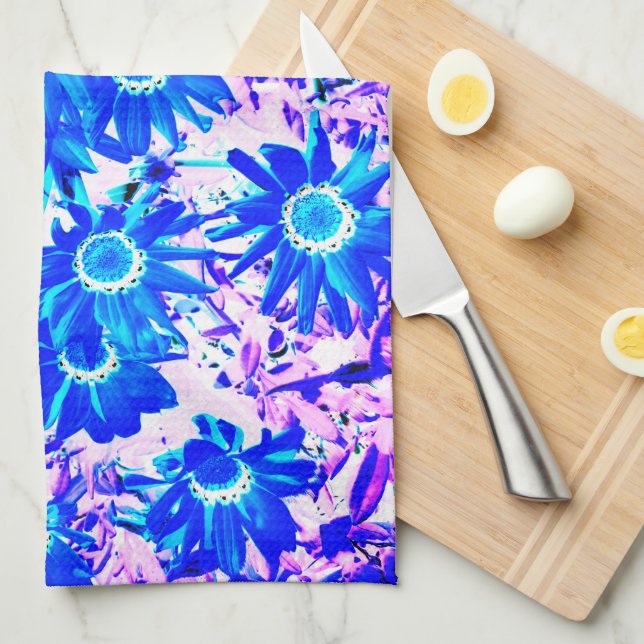Blue flower power art tea towel (Quarter Fold)