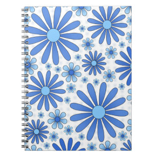 Blue Flower Power Notebook in White