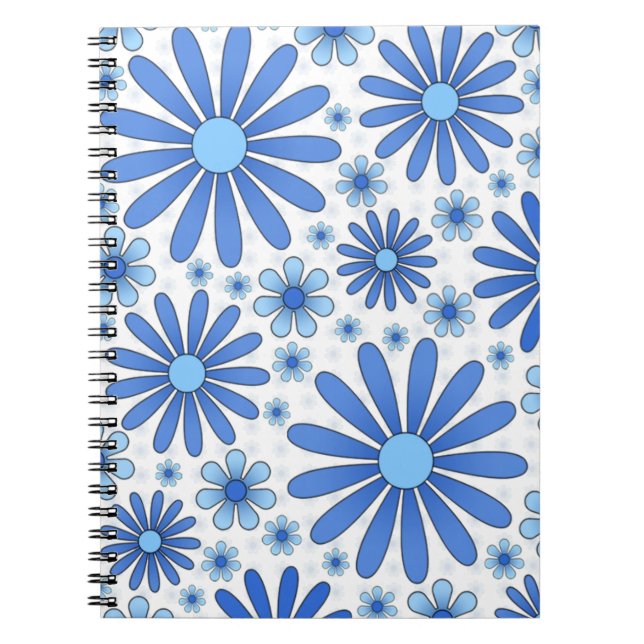 Blue Flower Power Notebook in White (Front)