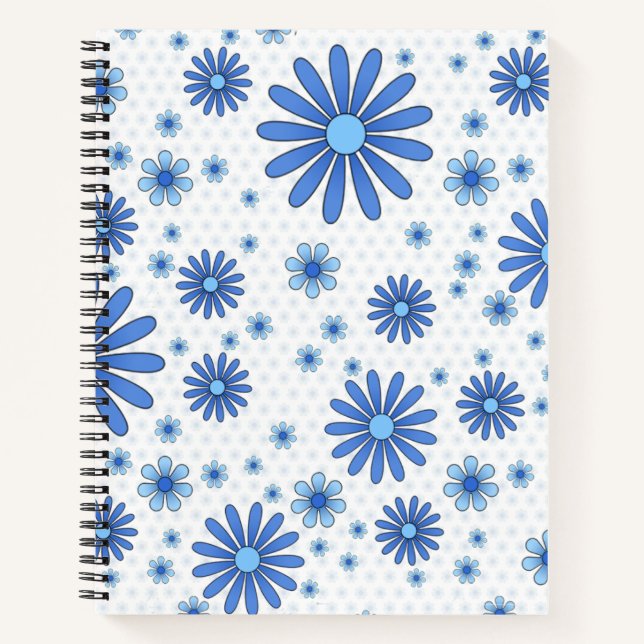 Blue Flower Power Notebook in White (Front)