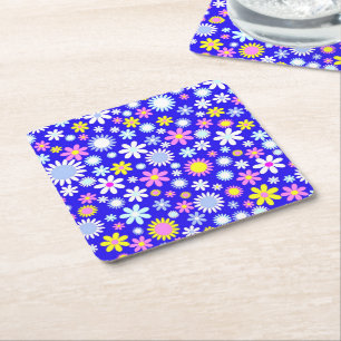 Blue Flower Power Square Paper Coaster