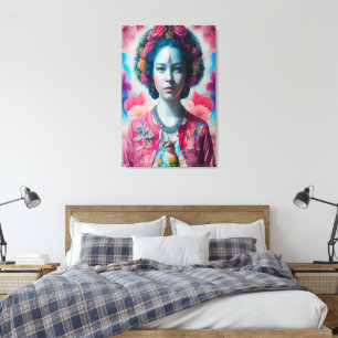 Blue flower princess with pink jacket canvas print
