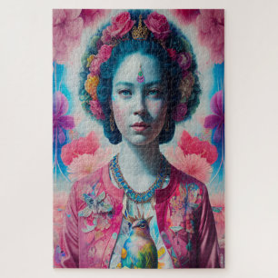 Blue flower princess with pink jacket jigsaw puzzle