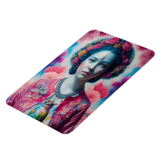 Blue flower princess with pink jacket magnet (Left Side)