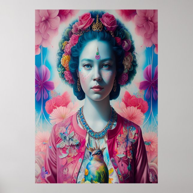 Blue flower princess with pink jacket poster (Front)