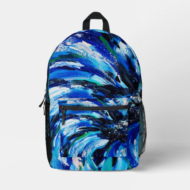 Blue flower printed backpack (Front)