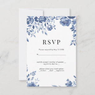 Blue Flower Retro floral wedding RSVP 