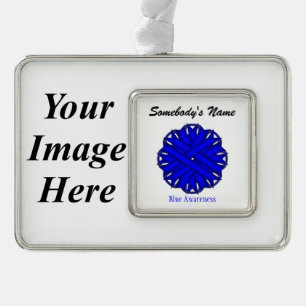 Blue Flower Ribbon Tmpl (H-I) by Kenneth Yoncich Silver Plated Framed Ornament