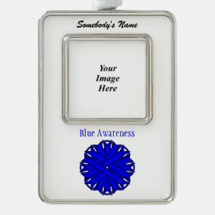 Blue Flower Ribbon Tmpl (V-O) by Kenneth Yoncich Silver Plated Framed Ornament