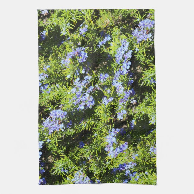 blue flower rosemary bush tea towel (Vertical)
