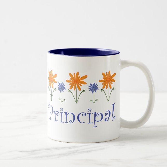 Blue Flower School Principal Gift Two-Tone Coffee Mug (Right)