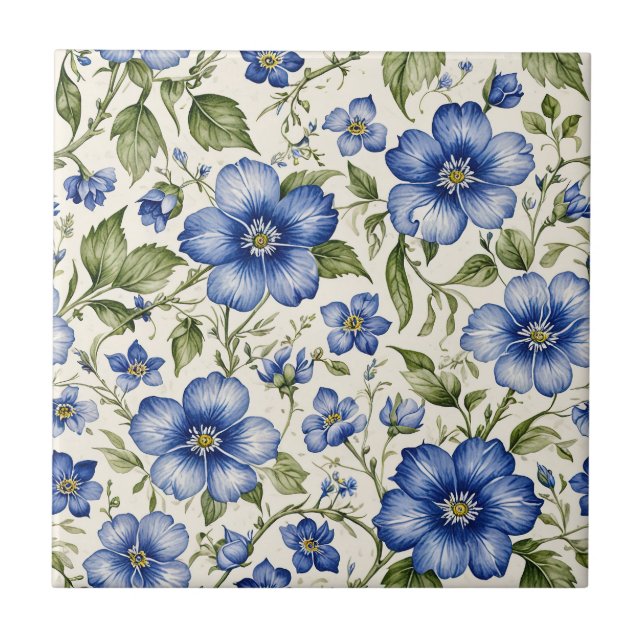 Blue Flower Seamless Ceramic Tile (Front)
