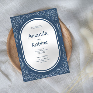 Blue Flower Simple Elegant Wedding Invitation