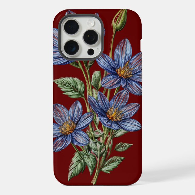 Blue Flower Sketch on custom background Phone case (Back)