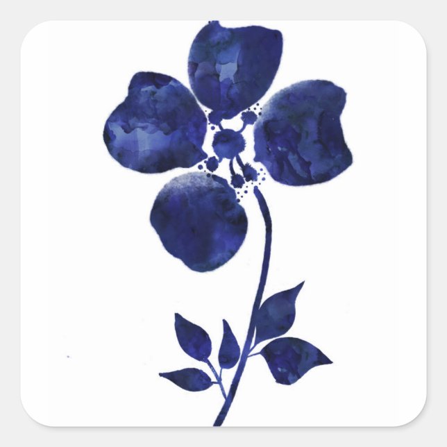 Blue Flower Square Sticker (Front)