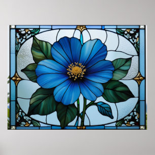 💙 Blue Flower Stained Glass For Garden Lovers 💙 Poster