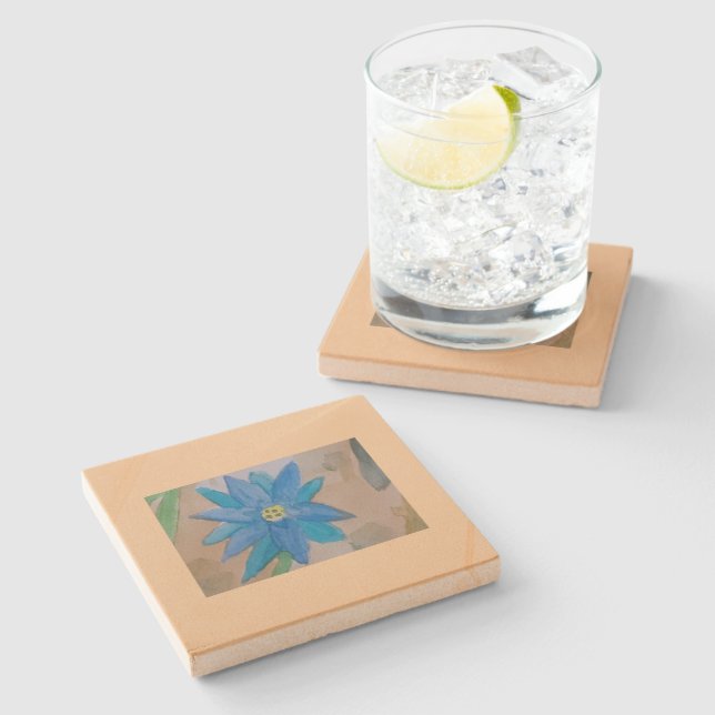 Blue Flower  Stone Coaster (Side)