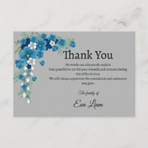 Blue flower sympathy funeral thank you card