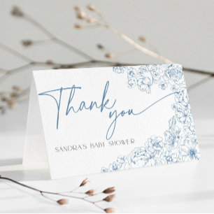 Blue flower Toile de Jouy Baby Shower Thank You Card