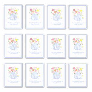Blue Flower Vase Bookplate Stickers