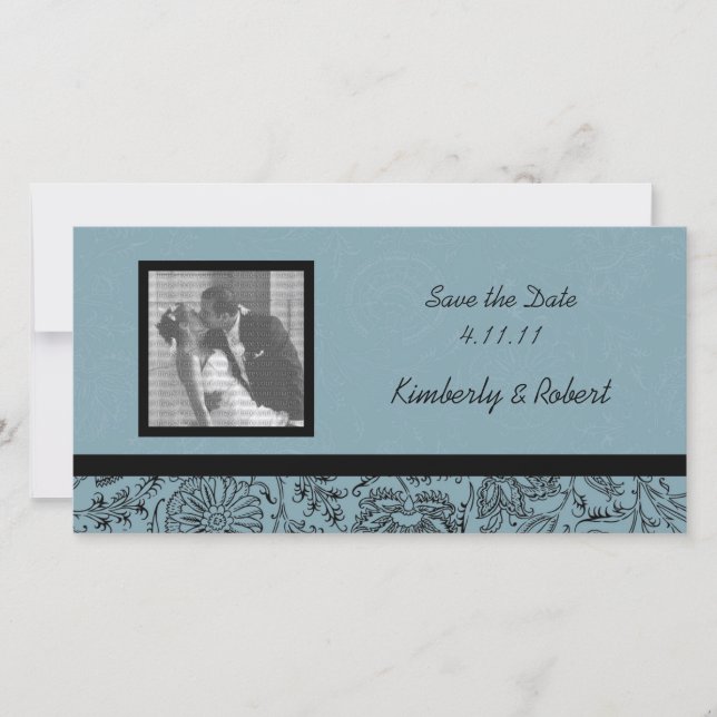 Blue Flower Wallpaper Wedding Save the Date (Front)