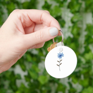 Blue Flower Watercolor Elegant Floral Art Illust Key Ring