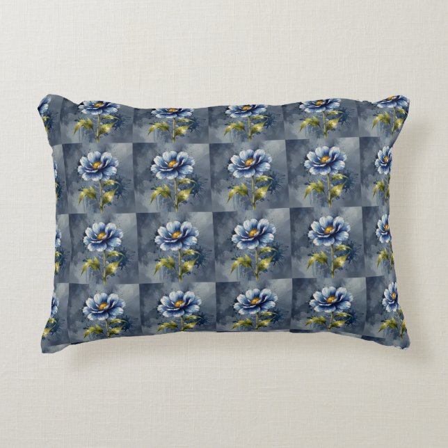 Blue flower watercolour pattern decorative cushion (Front)