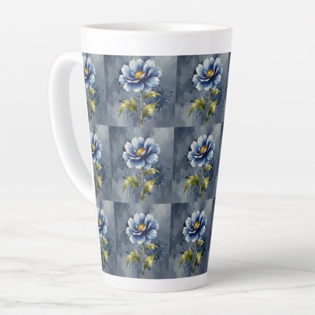 Blue flower watercolour pattern latte mug (Left Angle)