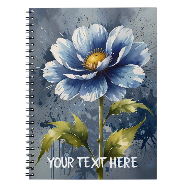 Blue flower watercolour pattern  notebook (Front)