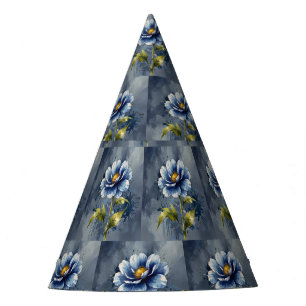 Blue flower watercolour pattern party hat