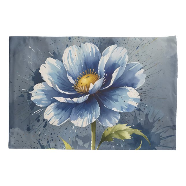 Blue flower watercolour pattern pillowcase (Back)