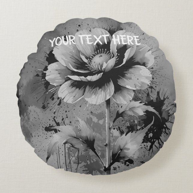 Blue flower watercolour pattern round cushion (Front)